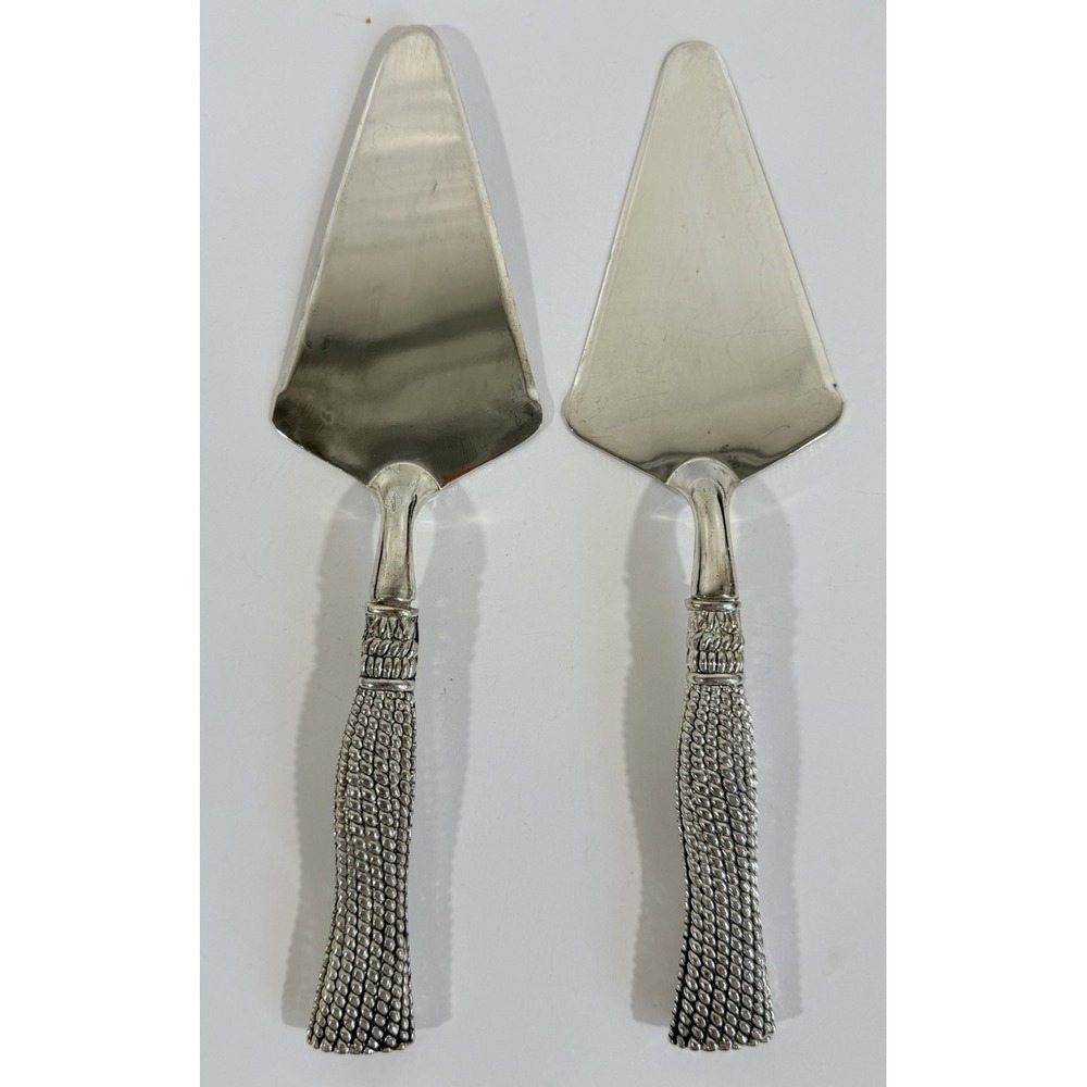 Set (2) Silea silver-plated Cake Servers Detailed Rope Handle 9.5"